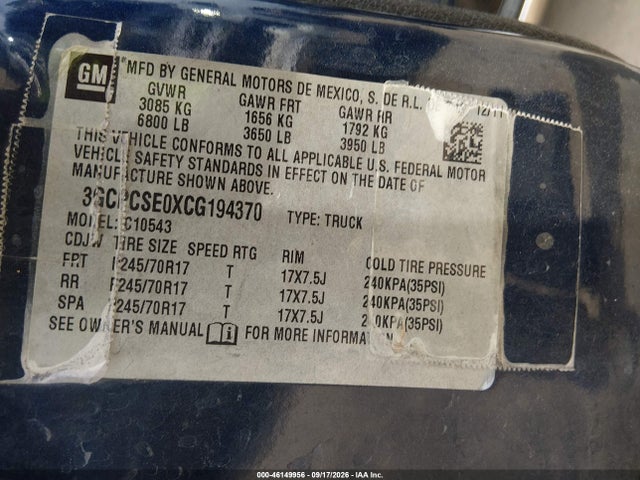 Продаж на аукціоні авто 2012 Chevrolet Silverado 1500 Lt, vin: 3GCPCSE0XCG194370, номер лоту: 46149956
