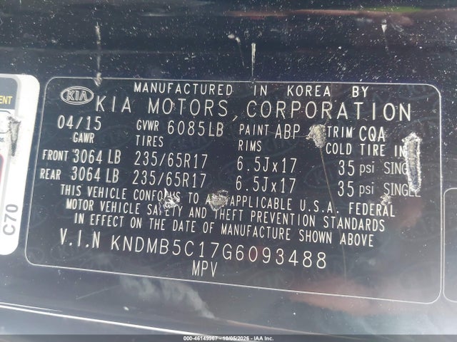 Продажа на аукционе авто 2016 Kia Sedona Lx, vin: KNDMB5C17G6093488, номер лота: 46149967