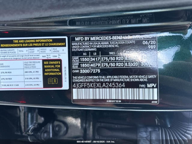 Продажа на аукционе авто 2020 Mercedes-benz Gls 450 4matic, vin: 4JGFF5KEXLA245364, номер лота: 46149997