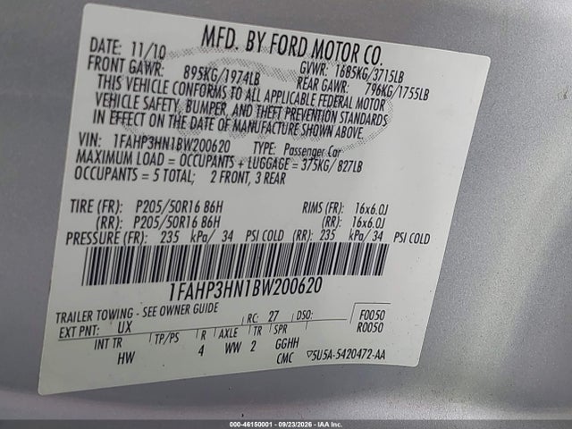 Продаж на аукціоні авто 2011 Ford Focus Sel, vin: 1FAHP3HN1BW200620, номер лоту: 46150001