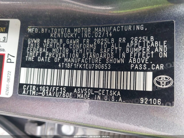 Aukcja sprzedaży 2014 Toyota Camry Se, vin: 4T1BF1FK1EU790653, numer aukcji: 46150002
