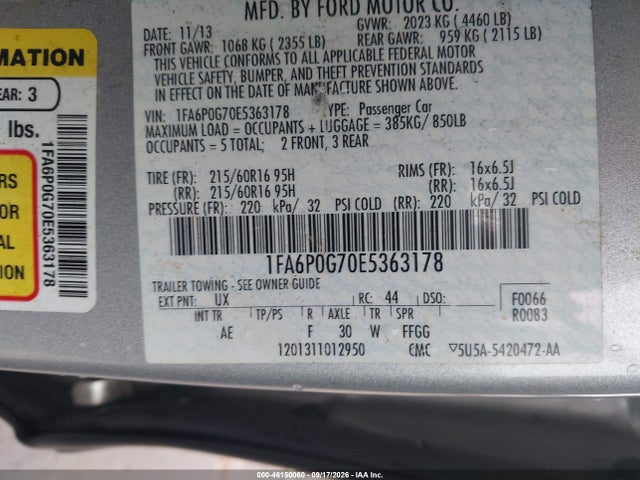 Aukcja sprzedaży 2014 Ford Fusion S, vin: 1FA6P0G70E5363178, numer aukcji: 46150060