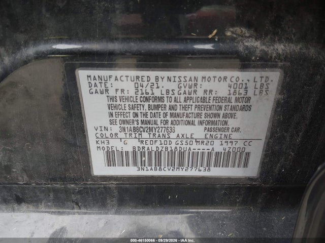 2021 Nissan Sentra Sv მანქანა იყიდება აუქციონზე, vin: 3N1AB8CV2MY277638, აუქციონის ნომერი: 46150066