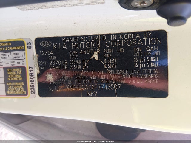 Aukcja sprzedaży 2015 Kia Sportage Lx, vin: KNDPB3AC6F7743507, numer aukcji: 46150075