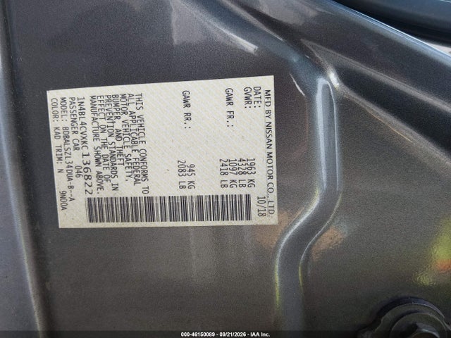 Nissan Altima 2.5 Sr 2019 1N4BL4CVXKC136822 Image 9