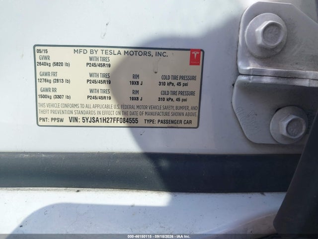 Aukcja sprzedaży 2015 Tesla Model S 70d/85d/p85d, vin: 5YJSA1H27FF084555, numer aukcji: 46150115
