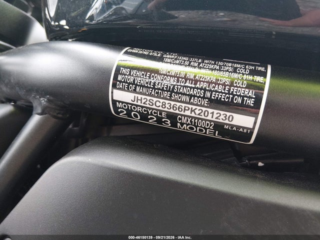46150139 :رقم المزاد ، JH2SC8366PK201230 vin ، 2023 Honda Cmx1100 T مزاد بيع