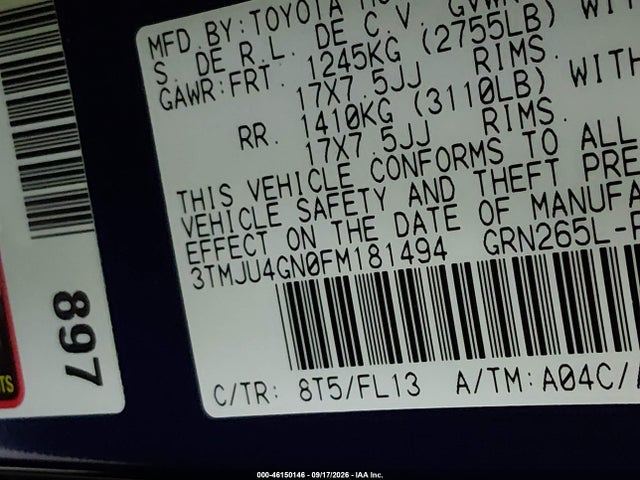 3TMJU4GN0FM181494 Toyota Tacoma Prerunner V6