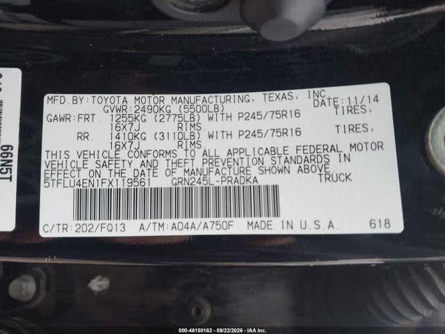 Aukcja sprzedaży 2015 Toyota Tacoma Base V6, vin: 5TFLU4EN1FX119561, numer aukcji: 46150162