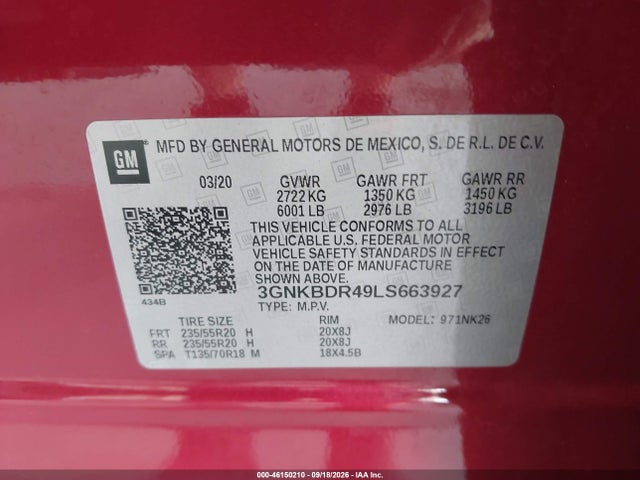 Aukcja sprzedaży 2020 Chevrolet Blazer Fwd 3lt, vin: 3GNKBDR49LS663927, numer aukcji: 46150210