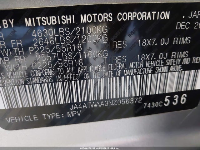 Продаж на аукціоні авто 2022 Mitsubishi Eclipse Cross Se S-awc/se Special Edition S-awc/sel S-awc/sel Special Edition S-awc, vin: JA4ATWAA3NZ056372, номер лоту: 46150217