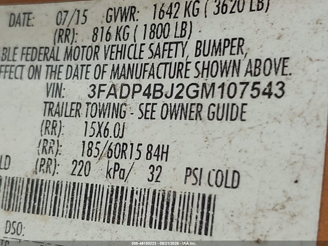 Ford FIESTA SE 2016 3FADP4BJ2GM107543 Image 9
