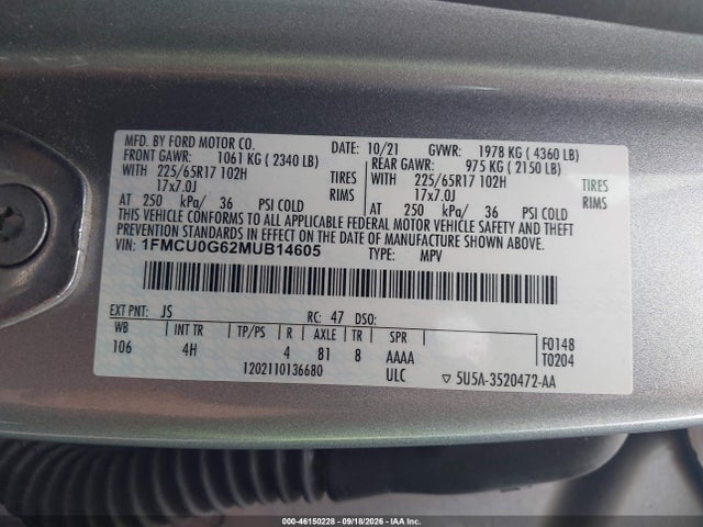 Продажа на аукционе авто 2021 Ford Escape Se, vin: 1FMCU0G62MUB14605, номер лота: 46150228