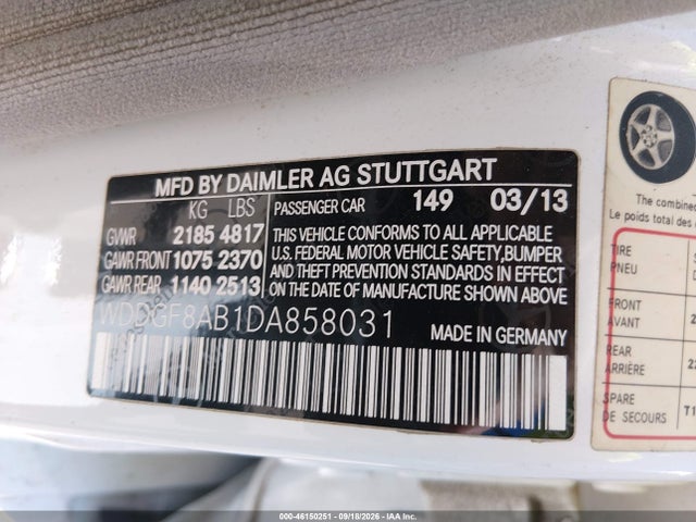 46150251 :رقم المزاد ، WDDGF8AB1DA858031 vin ، 2013 Mercedes-benz C 300 Luxury 4matic مزاد بيع