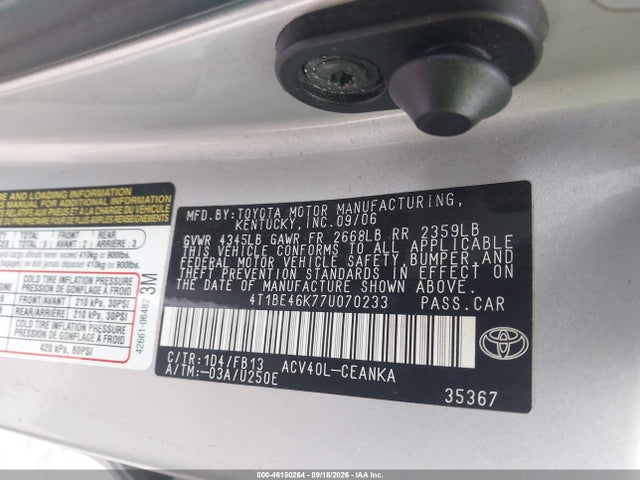 46150264 :رقم المزاد ، 4T1BE46K77U070233 vin ، 2007 Toyota Camry Le مزاد بيع