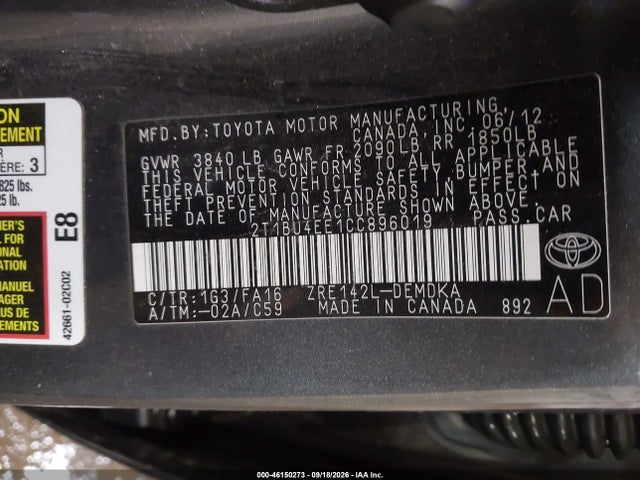 Продаж на аукціоні авто 2012 Toyota Corolla L, vin: 2T1BU4EE1CC896019, номер лоту: 46150273