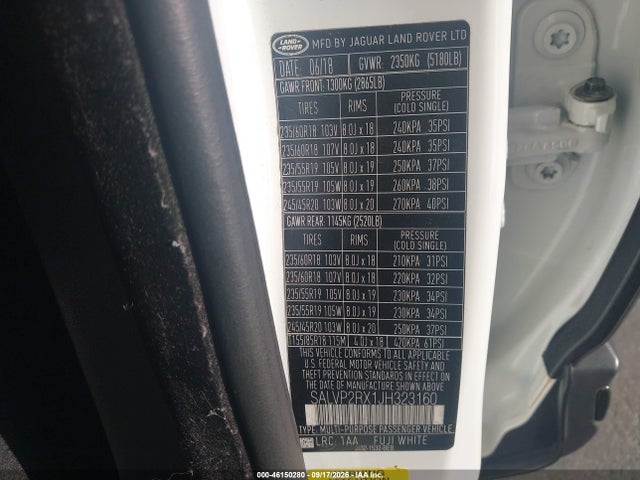 Aukcja sprzedaży 2018 Land Rover Range Rover Evoque Se/se Premium, vin: SALVP2RX1JH323160, numer aukcji: 46150280