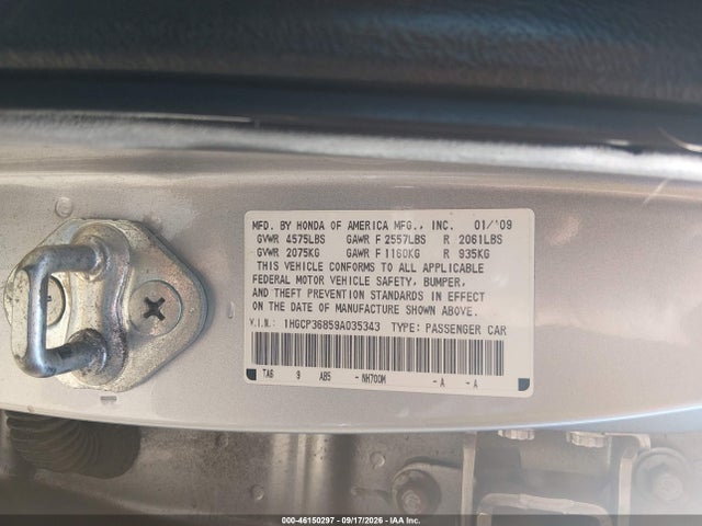 2009 Honda Accord 3.5 Ex-l მანქანა იყიდება აუქციონზე, vin: 1HGCP36859A035343, აუქციონის ნომერი: 46150297
