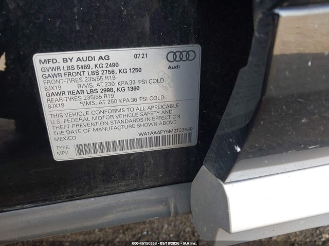 Продаж на аукціоні авто 2021 Audi Q5 Premium 45 Tfsi Quattro S Tronic, vin: WA1AAAFY5M2133569, номер лоту: 46150358