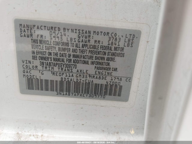 Nissan SENTRA SV 2014 3N1AB7APXEY309770 Image 9