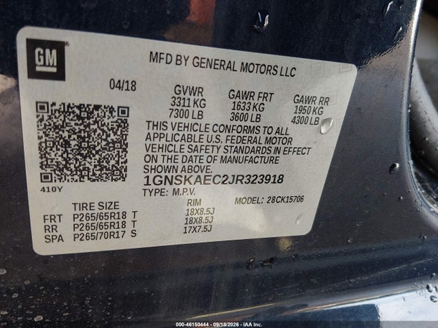46150444 :رقم المزاد ، 1GNSKAEC2JR323918 vin ، 2018 Chevrolet Tahoe Ls مزاد بيع