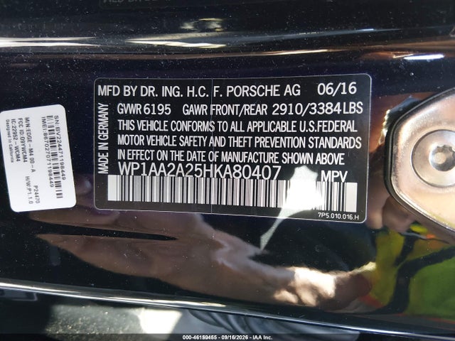 46150455 :رقم المزاد ، WP1AA2A25HKA80407 vin ، 2017 Porsche Cayenne مزاد بيع