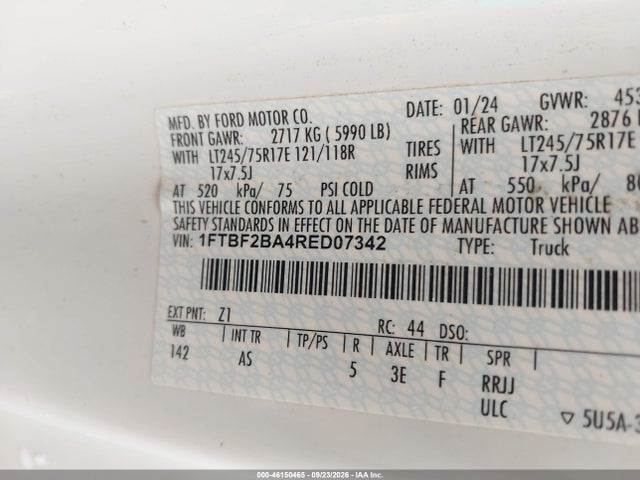 46150465 :رقم المزاد ، 1FTBF2BA4RED07342 vin ، 2024 Ford F-250 Xl مزاد بيع