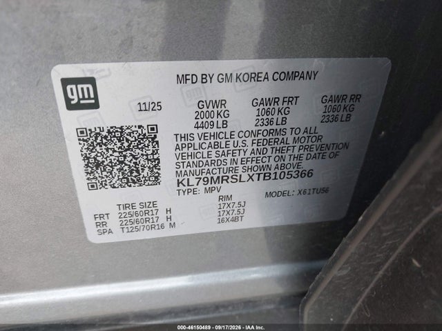Продажа на аукционе авто 2026 Chevrolet Trailblazer Awd Lt, vin: KL79MRSLXTB105366, номер лота: 46150489