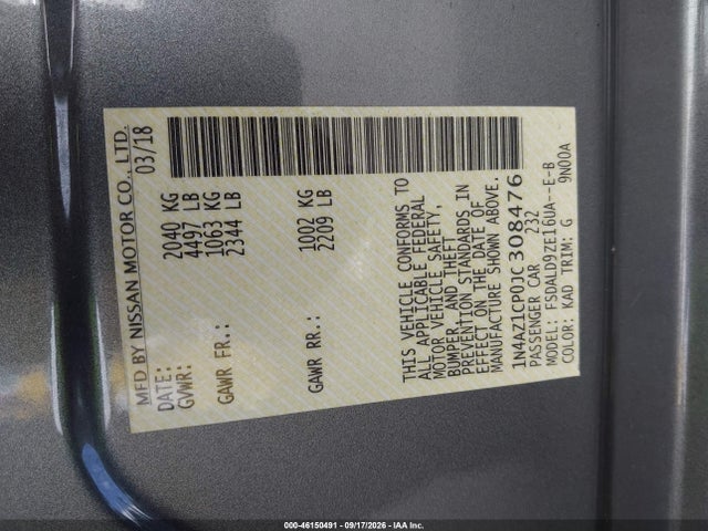 Продажа на аукционе авто 2018 Nissan Leaf Sv, vin: 1N4AZ1CP0JC308476, номер лота: 46150491