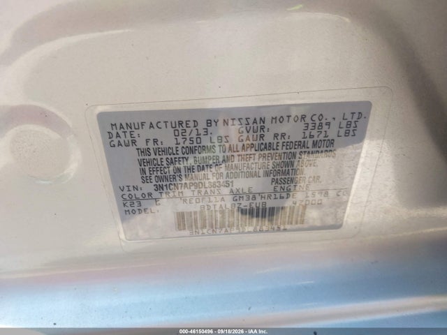 Продаж на аукціоні авто 2013 Nissan Versa 1.6 Sv, vin: 3N1CN7AP9DL883451, номер лоту: 46150496
