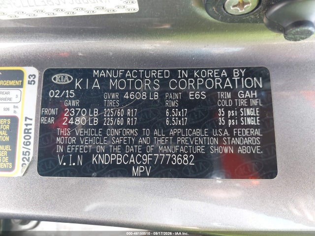 Продажа на аукционе авто 2015 Kia Sportage Lx, vin: KNDPBCAC9F7773682, номер лота: 46150510