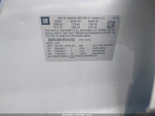 46150514 :رقم المزاد ، 2GKFLVEK1F6416782 vin ، 2015 Gmc Terrain Sle-1 مزاد بيع
