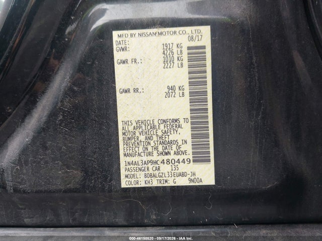 Продаж на аукціоні авто 2017 Nissan Altima 2.5 S, vin: 1N4AL3AP9HC480449, номер лоту: 46150520