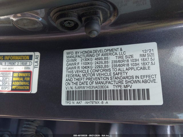 Продажа на аукционе авто 2022 Honda Cr-v 2wd Ex, vin: 5J6RW1H53NA008004, номер лота: 46150539