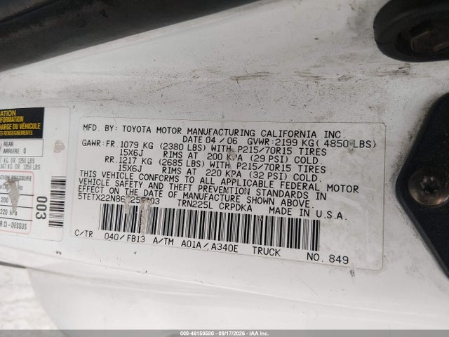 Продаж на аукціоні авто 2006 Toyota Tacoma, vin: 5TETX22N86Z256103, номер лоту: 46150580