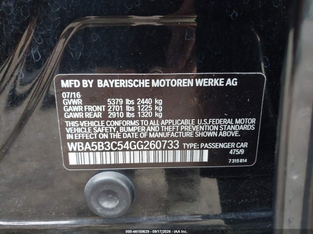 Aukcja sprzedaży 2016 Bmw 535i Xdrive, vin: WBA5B3C54GG260733, numer aukcji: 46150629