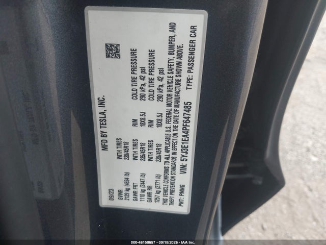 2023 Tesla Model 3 Rear-wheel Drive მანქანა იყიდება აუქციონზე, vin: 5YJ3E1EA4PF647485, აუქციონის ნომერი: 46150657