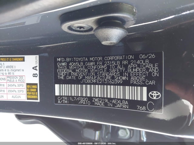 JTDBCMFE2T3162399 Toyota Corolla Hybrid Hybrid Le