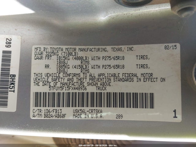 Aukcja sprzedaży 2015 Toyota Tundra Sr5 5.7l V8, vin: 5TFUY5F15FX448936, numer aukcji: 46150729