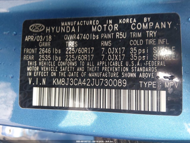 Продаж на аукціоні авто 2018 Hyundai Tucson Sel, vin: KM8J3CA42JU730089, номер лоту: 46150732