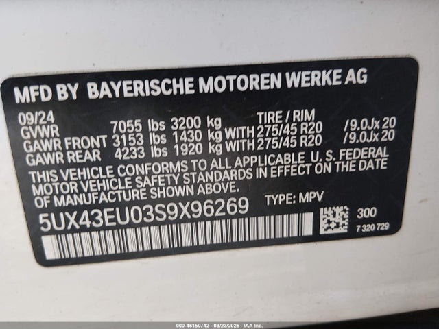 Aukcja sprzedaży 2025 Bmw X5 Phev Xdrive50e, vin: 5UX43EU03S9X96269, numer aukcji: 46150742