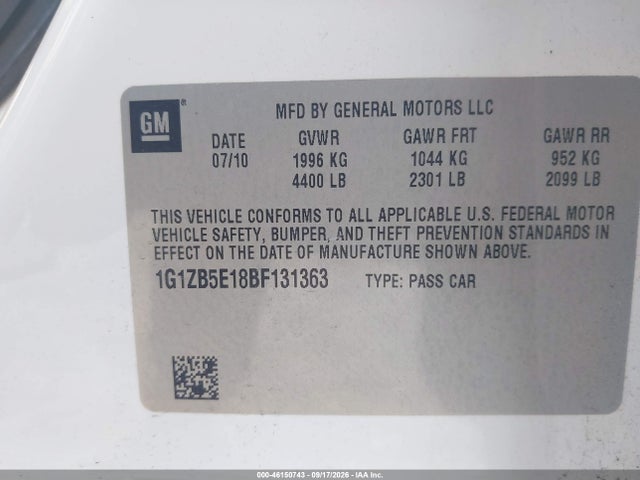 2011 Chevrolet Malibu Ls მანქანა იყიდება აუქციონზე, vin: 1G1ZB5E18BF131363, აუქციონის ნომერი: 46150743