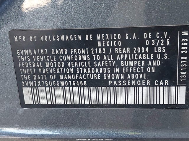 Продаж на аукціоні авто 2025 Volkswagen Jetta 1.5t Se, vin: 3VW7X7BU5SM075468, номер лоту: 46150744