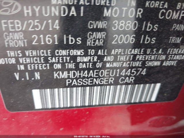 Продажа на аукционе авто 2014 Hyundai Elantra Se, vin: KMHDH4AE0EU144574, номер лота: 46150755