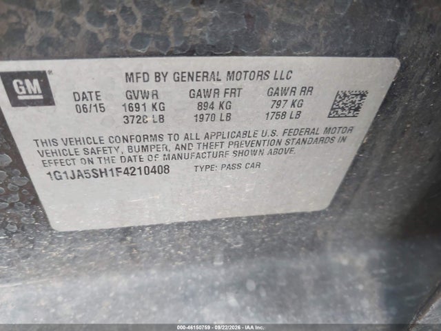 Aukcja sprzedaży 2015 Chevrolet Sonic Ls Auto, vin: 1G1JA5SH1F4210408, numer aukcji: 46150759