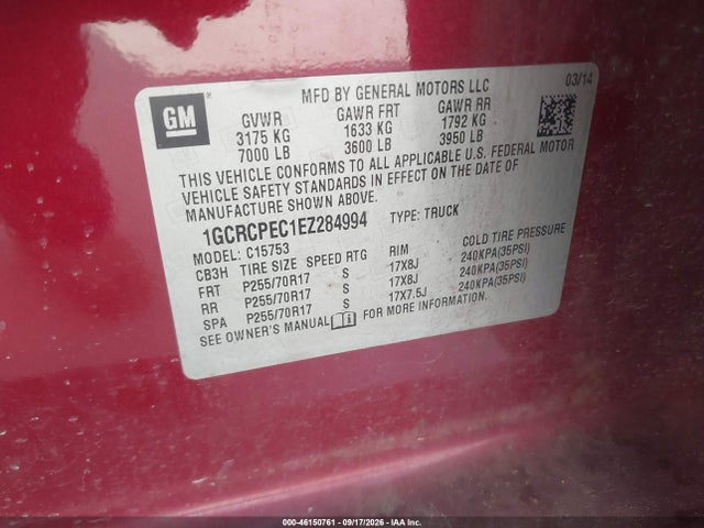 Aukcja sprzedaży 2014 Chevrolet Silverado 1500 Work Truck 2wt, vin: 1GCRCPEC1EZ284994, numer aukcji: 46150761