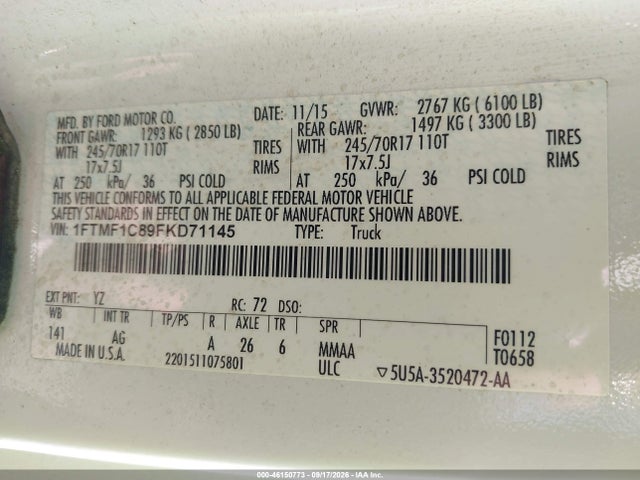 Ford F-150 Xl 2015 1FTMF1C89FKD71145 Image 9