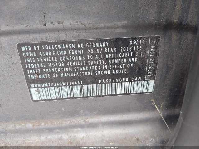 2012 Volkswagen Golf Tdi 4-door მანქანა იყიდება აუქციონზე, vin: WVWDM7AJ0CW114684, აუქციონის ნომერი: 46150781