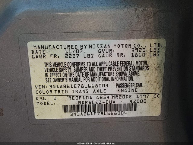 Aukcja sprzedaży 2008 Nissan Sentra 2.0s, vin: 3N1AB61E78L668004, numer aukcji: 46150824