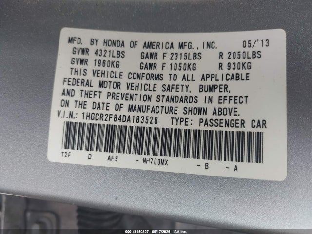 Aukcja sprzedaży 2013 Honda Accord Ex-l, vin: 1HGCR2F84DA183528, numer aukcji: 46150827